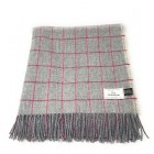 100% Wool Blanket/Throw/Rug Grey with Red Windowpane Overcheck